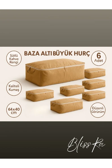 Blissra Baza Altı Hurç 6’lı Set 64x40x22cm – Sütlü Kahve Renk | Soft Kumaş Saklama Çantası ürün görseli 1