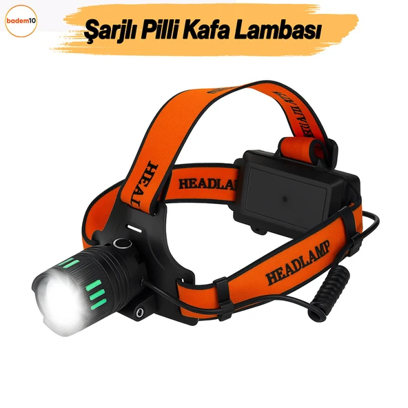Kafa Lambası Zoomlu 60W Uzun Menzil Usb Şarjlı Powerbank Ledli Işık Su Geçirmez Kamp El Feneri ürün görseli 1