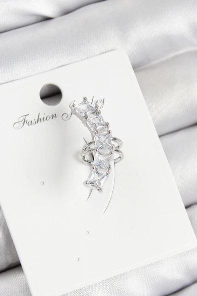 Mey İthalat® Pirinç Zirkon Taşlı Model Gümüş Renk Sağ Kıkırdak Küpe ürün görseli 1