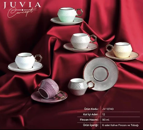 JUVIA JV 12748 RENKLI GOLD BONE PORSELEN KAHVE FINCAN TAKIMI ürün görseli 1