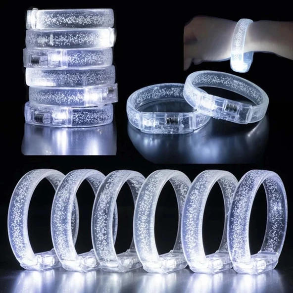 Mey İthalat® Beyaz-Gümüş Led Işıklı Baskı Yapılabilen Pilli Bileklik Bilezik 1,5 cm Genişlik ürün görseli 1