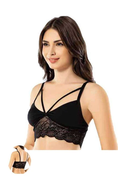 Kota 6 Adet Siyah Tül Modelli Dantelli Büstiyer - Resim 2