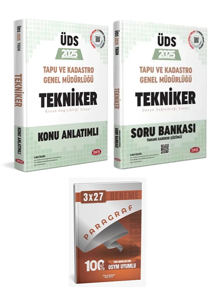 Data 2025 Tapu ve Kadastro Genel Müdürlüğü UDS Tekniker Konu + Soru + Paragraf Deneme 3 lü Set ürün görseli 1