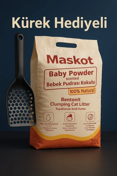 Maskot Kedi Kumu Pudra Kokulu 20 lt Kürek Hediyeli ürün görseli 1