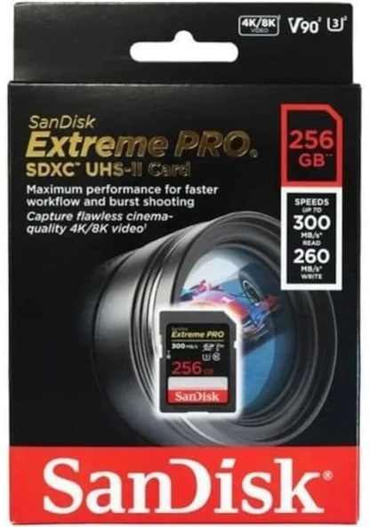 Sandisk Extreme Pro 256GB 300/260MB/S Sdxc Uhs-Iı U3 V90 8k/4k Hafıza Kartı SDSDXDK-256G-GN4IN ürün görseli 1