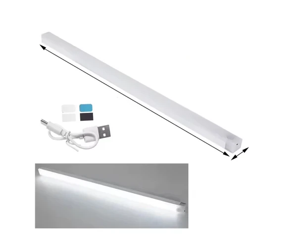 50 CM BEYAZ IŞIK HAREKET SENSÖRLÜ DOLAP İÇİ ÇALIŞMA MASASI MUTFAK TEZGAH ALTI USB LED IŞIK ürün görseli 1