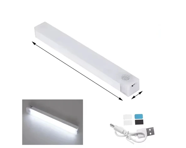 20 CM BEYAZ IŞIK HAREKET SENSÖRLÜ DOLAP İÇİ ÇALIŞMA MASASI MUTFAK TEZGAH ALTI USB LED IŞIK ürün görseli 1