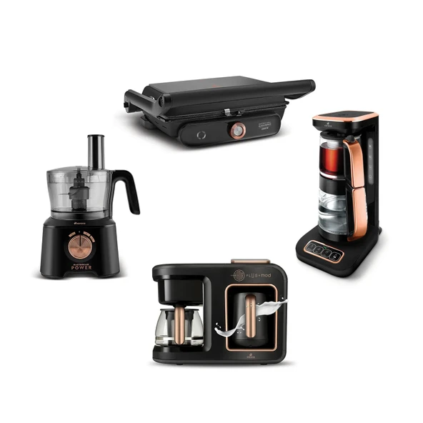 Karaca Gurme Luxury 2.0 Elektrikli Evlilik Paketi Tost, Kahve, Çay Makinesi ve Mutfak Robotu Black Copper ürün görseli 1