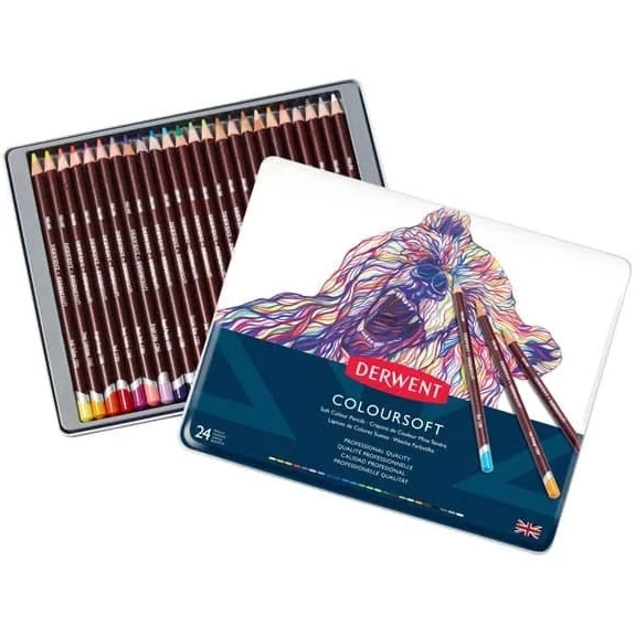 Derwent Coloursoft Pencils Yumuşak renkli Kuruboya Kalemi 24'lü Teneke Kutu ürün görseli 1
