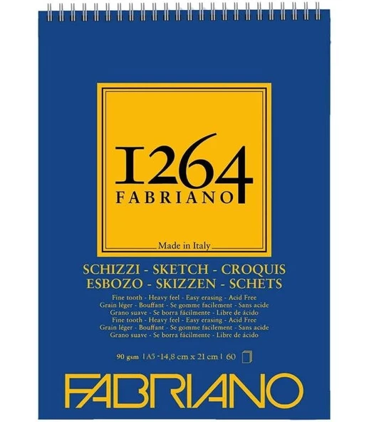 Fabriano 1264 Sketch Paper Eskiz Defteri 90 gr. 60 yp. ü. spiralli A5 ürün görseli 1