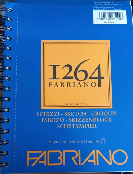 Fabriano 1264 Sketch Paper Eskiz Defteri 90 gr. 60 yp. ü. spiralli A5 ürün görseli 1
