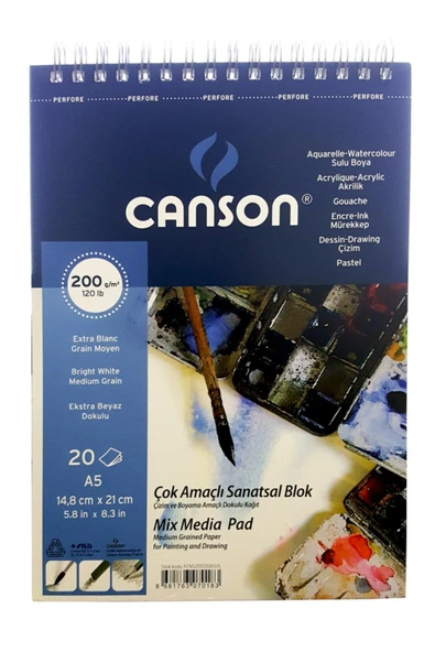 Canson Çok Amaçlı Sanatsal Blok Mix Media Pad 200gr A5 20 Yaprak ürün görseli 1