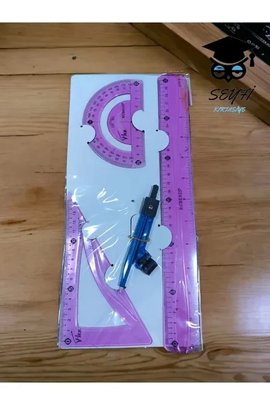 südor flexible ruler set 1 adettir. cetvel pergel iletki gönye yeşil pembe sarı mavi renkler ürün görseli 1