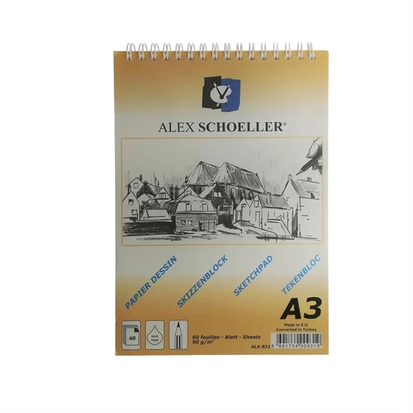 ALEX 90gr.A3 60 ypr.SPR.ESKİZ BLOK ALX822 ürün görseli 1