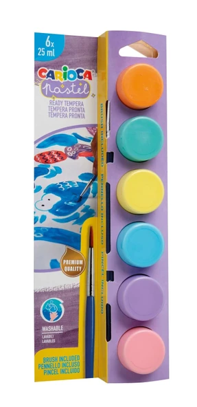 CARİOCA PASTEL TEMPERA SULUBOYA SÜPER YIKANABİLİR FIRÇALI 6*25 ML 6 RENK KARIŞIK ürün görseli 1