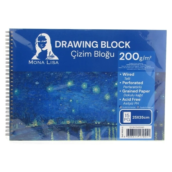 Monalisa Resim Defteri  Yandan Spiralli 200 Gr 15 Yp Mn25-2 25x35 ürün görseli 1