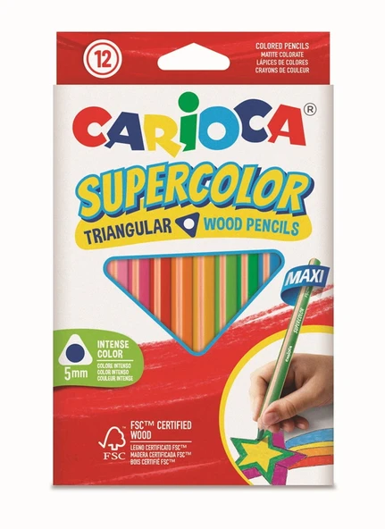 CARİOCA SUPERCOLOR MAXI ÜÇGEN KURU BOYA KALEMİ 12'Lİ ürün görseli 1