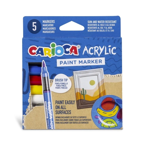 CARIOCA AKRİLİK PAİNT MARKER SU BAZLI FIRÇA UÇLU 5'Lİ ürün görseli 1