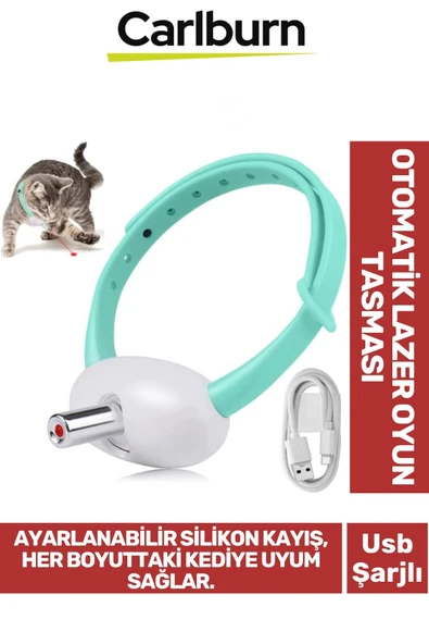 Premium Usb Şarjlı Ayarlanabilir Silikon Kayış 2 Modlu Otomatik Kapanma Kedi Lazer Oyun Tasması ürün görseli 1