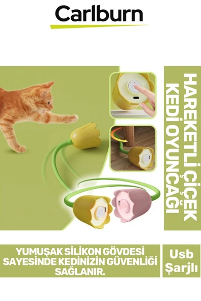 Özel Üretim Estetik Usb Şarjlı Uzun Saplı Yumuşak Silikon Gövde Hareketli Çiçek Kedi Oyuncağı ürün görseli 1