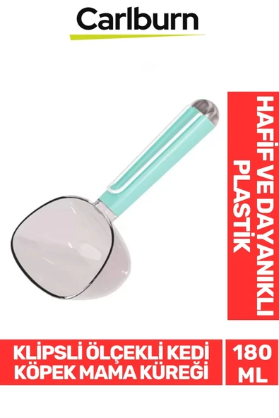 Özel Üretim Dayanıklı Şeffaf Başlıklı 180ml Kapasiteli Klipsli Ölçekli Kedi Köpek Mama Küreği ürün görseli 1