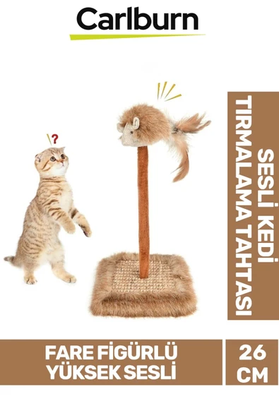 Premium Tırnak Törpüleme 14x14cm En 26cm Yükseklik Dayanıklı Sesli Oyuncaklı Kedi Tırmalama Tahtası ürün görseli 1