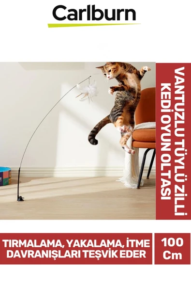 Premium İnteraktif Sabitlenebilen Tırmalama Yakalama İtme Vantuzlu Tüylü Zilli Kedi Oyun Oltası ürün görseli 1