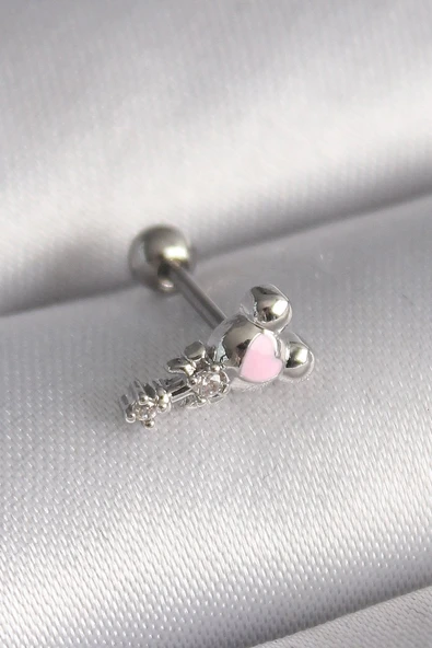 316L Çelik Gümüş Renk Zirkon Taş Detay Pembe Kalp İşleme Tragus Piercing EB-53-vice/(1395) 1006 ürün görseli 1