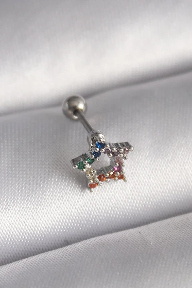 316L Çelik Gümüş Renk Renkli Zirkon Taşlı Yıldız Model Tragus Piercing EB-53-vice/(1395) 1036 ürün görseli 1