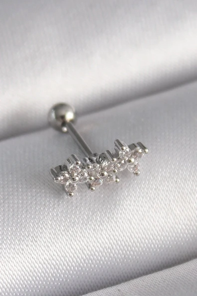 316L Çelik Gümüş Renk Zirkon Taşlı Yonca Tragus Piercing EB-53-vice/(1395) 0986 ürün görseli 1
