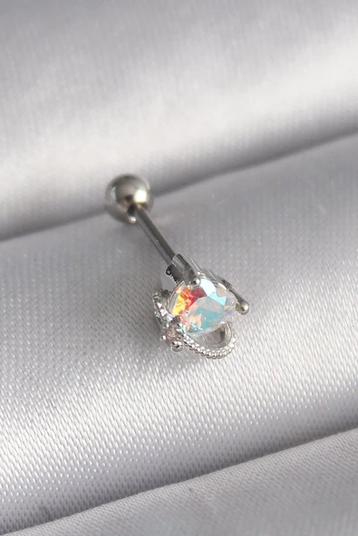 316L Çelik Gümüş Renk Zirkon Taşlı Kalp Tragus Piercing EB-53-vice/(1395) 0980 ürün görseli 1