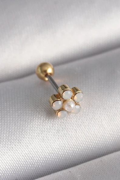 Gold Renk 316 L Çelik  Zirkon Taşlı Çiçek Model Tragus Piercing EB-53-vice/(1395) 1007 ürün görseli 1