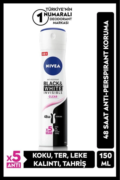 Nivea Kadın Deodorant Black&white Invisible Clear 150 ml ürün görseli 1