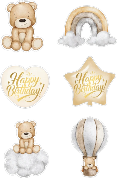 Ayıcık Retro Yenilebilir Cupcake ve Pasta Resim Baskı ürün görseli 1