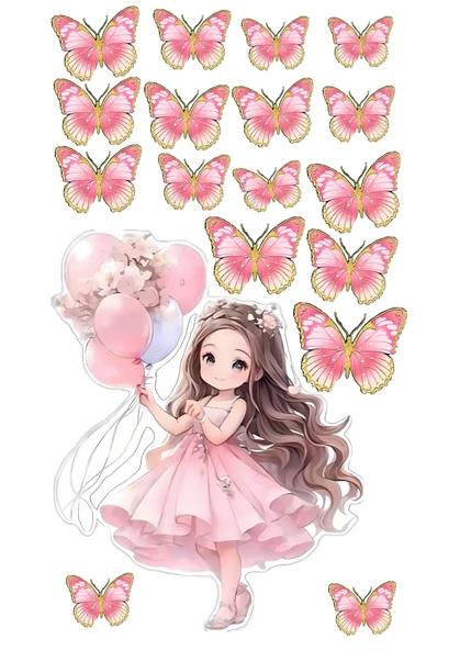 Kelebek ve Kız Yenilebilir Cupcake ve Pasta Resim Baskı ürün görseli 1
