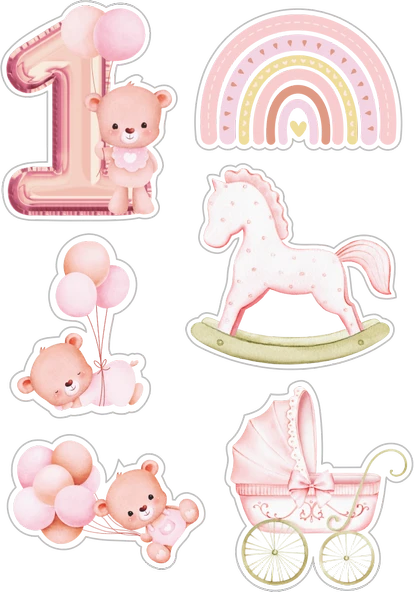 1 Yaş Pembe Yenilebilir Cupcake ve Pasta Resim Baskı ürün görseli 1