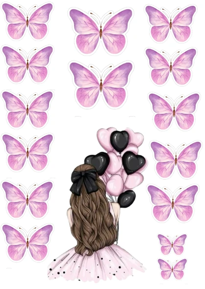 Kelebek ve Kız Yenilebilir Cupcake ve Pasta Resim Baskı ürün görseli 1