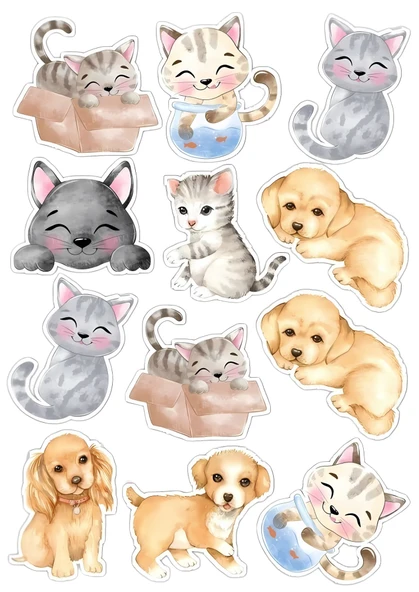 Kedi ve Köpekler Yenilebilir Cupcake ve Pasta Resim Baskı ürün görseli 1