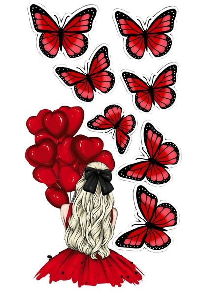 Kelebek ve Kız Yenilebilir Cupcake ve Pasta Resim Baskı ürün görseli 1