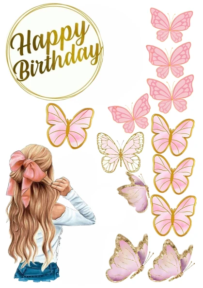 Kelebek ve Kız Yenilebilir Cupcake ve Pasta Resim Baskı ürün görseli 1