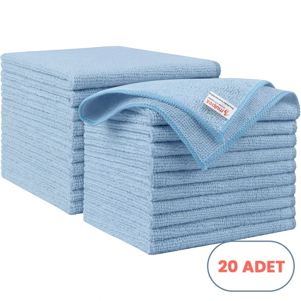 Mulpex Mikrofiber Temizlik Bezi 20 Adet - 40x40 cm, 375 GSM, Parlak Dokulu, 60 gr ±2, Yüksek Emici, İz Bırakmaz ürün görseli 1