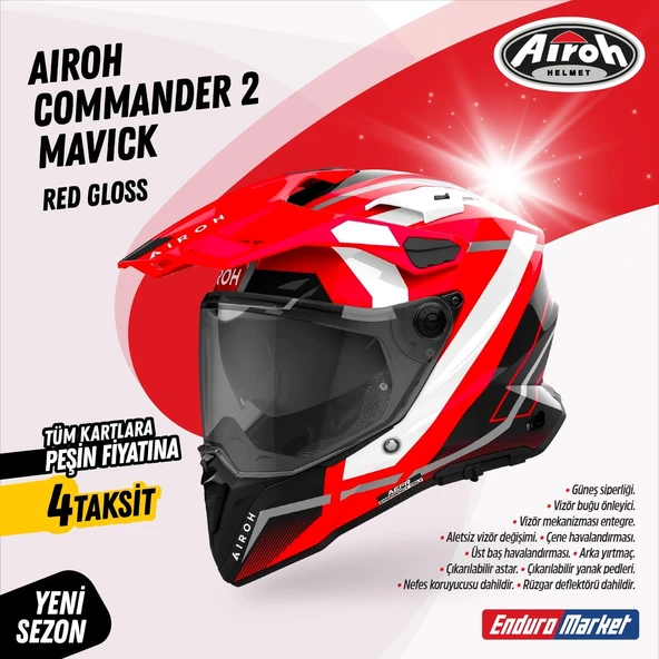 AIROH COMMANDER 2 MAVICK RED GLOSS KASK ürün görseli 1