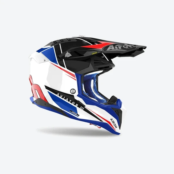 AIROH AVIATOR 3 PUSH BLUE RED GLOSS KASK - Resim 2
