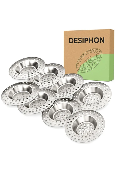 DESIPHON 8'li 304 Paslanmaz Çelik Lavabo Süzgeci Seti | Gider Tıkanıklığı Önleyici Filtre Aparatı ürün görseli 1
