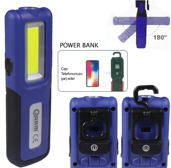 Arm Esen109 Şarjlı Led Fener Mıknatıslı Lamba Powerbank 420 Lumen ürün görseli 1