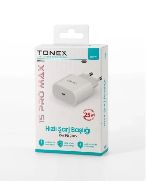 Tonex B25W Type-c Giriş Yeni Nesil Şarj Başlığı  25W 3.4A Beyaz - 20adet ürün görseli 1