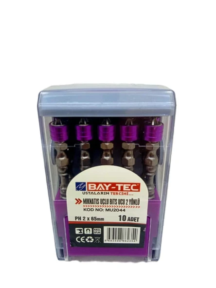 Bay-Tec Mu2044 Mıknatıs Uçlu Bits Ucu 2 Yönlü Ph2x65mm 10 Adet ürün görseli 1
