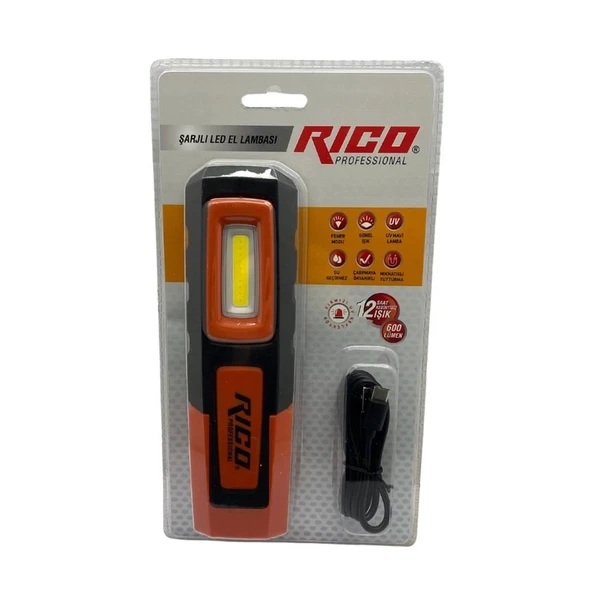 Rico Şarjlı Led El Feneri Su Geçirmez 12 Saat Kesintisiz Kullanım RC0031 ürün görseli 1