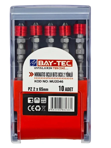 Bay-Tec Mu2046 Mıknatıs Uçlu Bits Ucu 2 Yönlü Pz2x65 10Adet ürün görseli 1