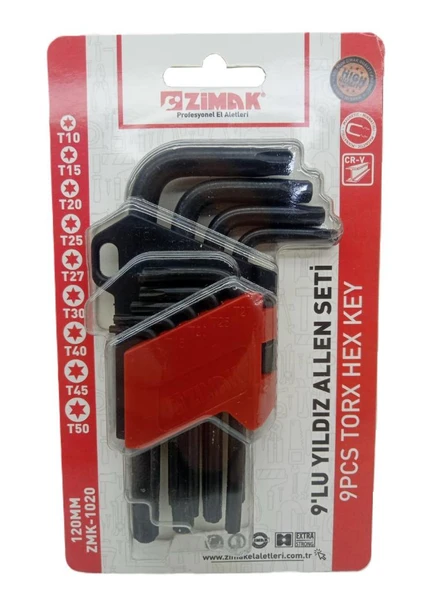 Zimak 9lu Torx Delikli Alyan Seti Mıknatıslı 120mm Zmk1020 ürün görseli 1